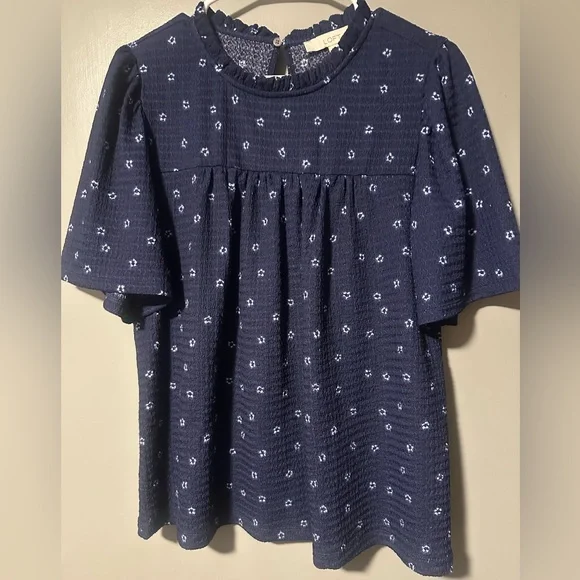 LOFT Navy Blue Floral Top - Picture 1 of 1
